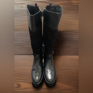 Tory Burch Simone Leather Knee High Riding Boots Round Toe Logo Zip Sz 10